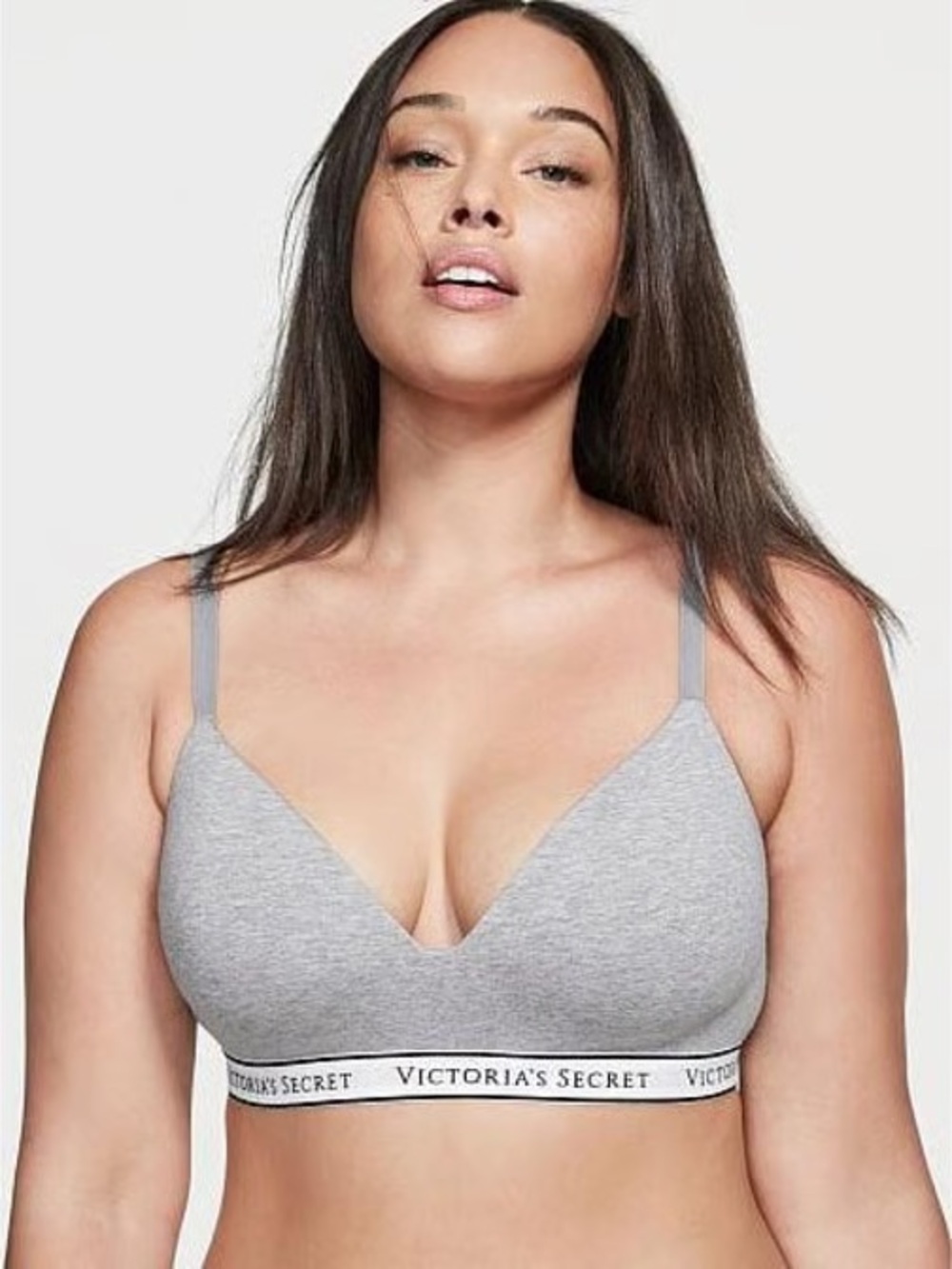 Victoria’s Secret Heather Gray Wireless Bra Logo Band White Black